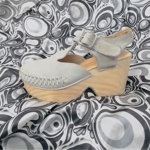 Free People Wood / Grey Suede Platform Clogs